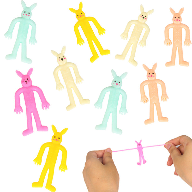 Wholesale Novelty Tpr Soft Rubber Elastic Rabbit Pinching Easter Color Vent Pulling Decompression Doll
